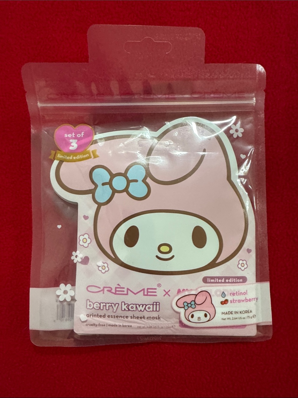 NEW The Crème Shop Hello Kitty My Melody Sanrio Sheet Masks Set of 3 Sealed Pkg